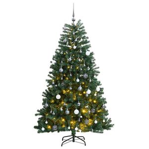 vidaXL Kunstig hengslet juletre med 300 LED og kulesett 180 cm