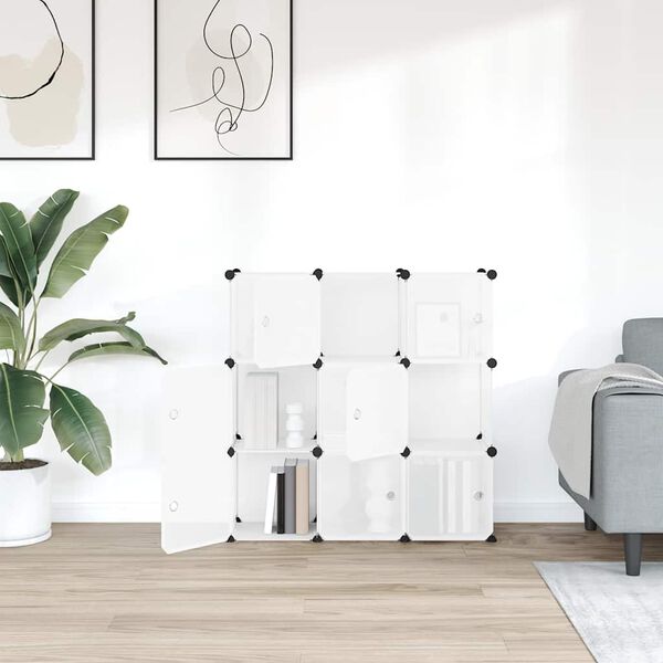 vidaXL Oppbevaringsboks med 9 kuber og d&oslash;rer gjennomsiktig PP