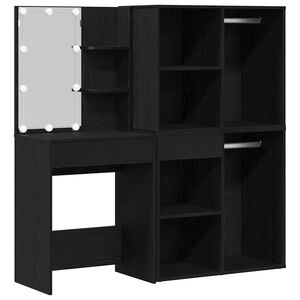 vidaXL LED Sminkebordsett Svart Eik 140 x 40 x 140 cm Konstruert tre