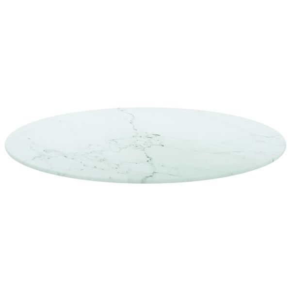 vidaXL Bordplate hvit Ø70x0,8 cm herdet glass med marmor design