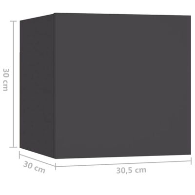 vidaXL Nattbord høyglans grå 30,5x30x30 cm sponplate