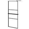 vidaXL Dusjvegg med hylle svart 80x195 cm ESG-glass og aluminium