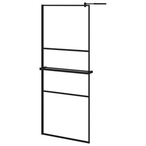 vidaXL Dusjvegg med hylle svart 80x195 cm ESG-glass og aluminium