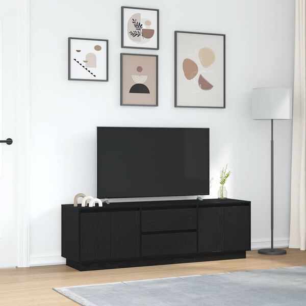 vidaXL TV-benk med LED-lys svart eik 160,5x41x50 cm