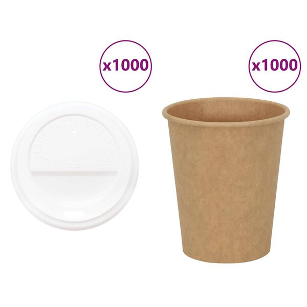 vidaXL Papir kaffekopper med lokk 1000 stk 8oz 200 ml