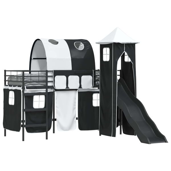 vidaXL Barns Lofteseng Svart 74,5 x 190 cm Metall