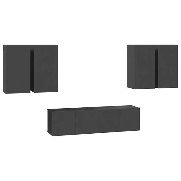 vidaXL TV-benksett 6 deler gr&aring; konstruert tre