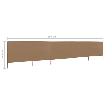 vidaXL Vindskjerm 5 paneler stoff 600x120 cm gråbrun
