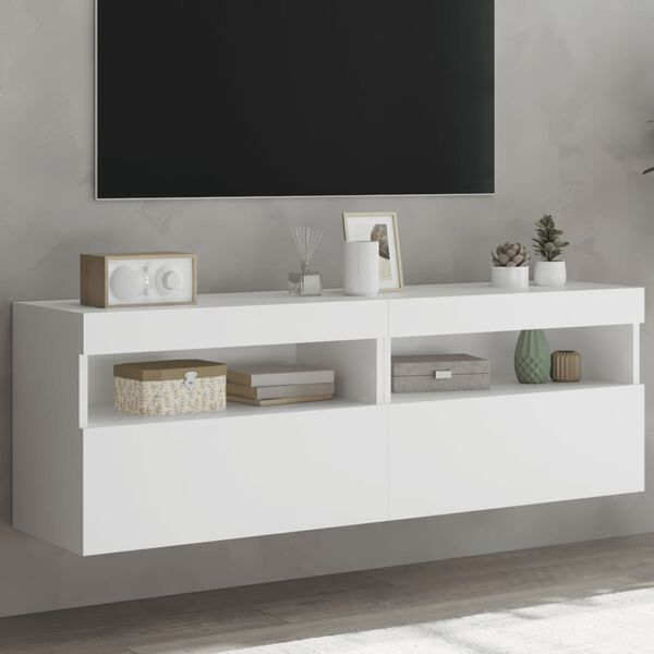 vidaXL Vegghengte TV-benker med LED 2 stk hvit 60x30x40 cm