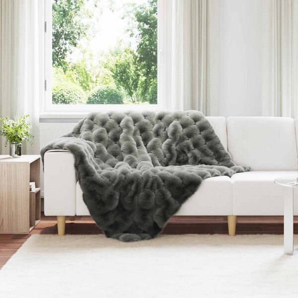 vidaXL Faux kaninullteppe 4 pcs Mørkegrå 130 x 150 cm Polyester