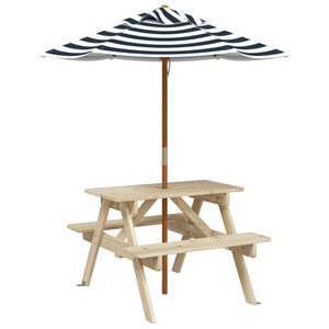 vidaXL Piknikbord for 4 barn med parasoll heltre gran
