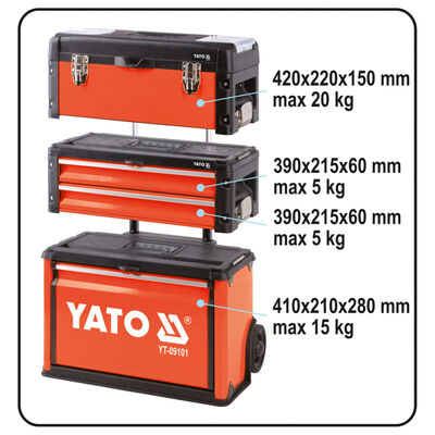 YATO Verktøytralle med 3 skuffer 52x32x72 cm