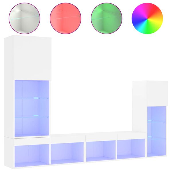 vidaXL Vegghengte TV-enheter med LED 4 deler hvit konstruert tre