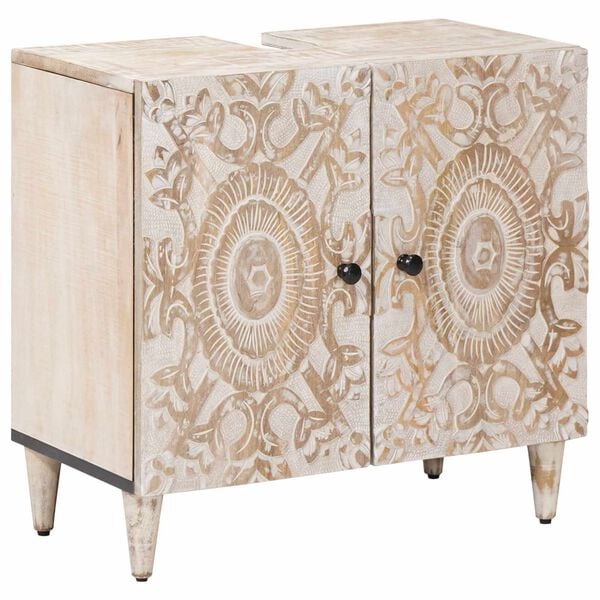 vidaXL Baderomsvaskeskap med d&oslash;r Hvit 62 x 33 x 58 cm Massiv mango tre