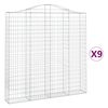 vidaXL Gabionkurver buede 9 stk 200x30x200/220 cm galvanisert jern