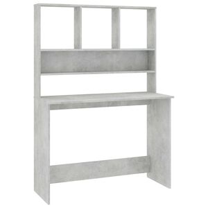 vidaXL Skrivebord med hyller betonggr&aring; 110x45x157 cm sponplate