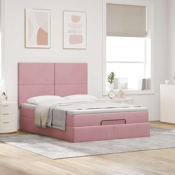 vidaXL Ottoman sengeramme med madrasser rosa 140x190cm fløyel