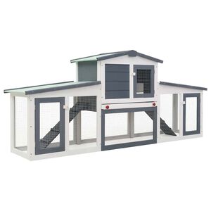 vidaXL Stort utend&oslash;rs kaninbur gr&aring; og hvit 201x45x85 cm tre