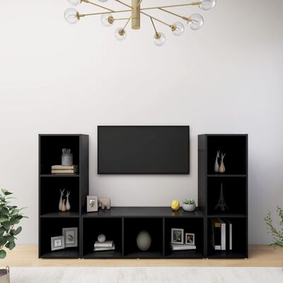 vidaXL TV-benker 3 stk svart 107x35x37 cm sponplate