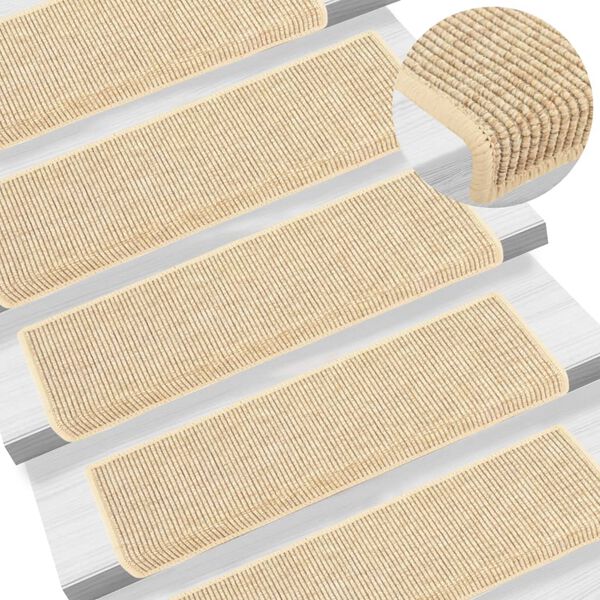 vidaXL Trappematter 15 stk 65x21x4 cm lys beige rektangulær kant