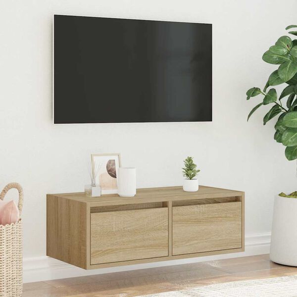vidaXL TV-benk med LED-lys sonoma eik 75x35,5x25 cm
