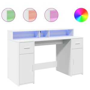 vidaXL Skrivebord med LED-lys hvit 140x55x91 cm konstruert tre