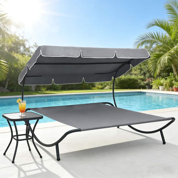 vidaXL Utend&oslash;rs sofaseng med solskjerm gr&aring;