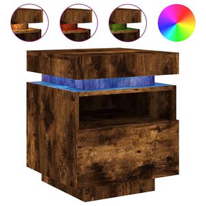 vidaXL Nattbord med LED r&oslash;kt eik 40x39x48,5 cm