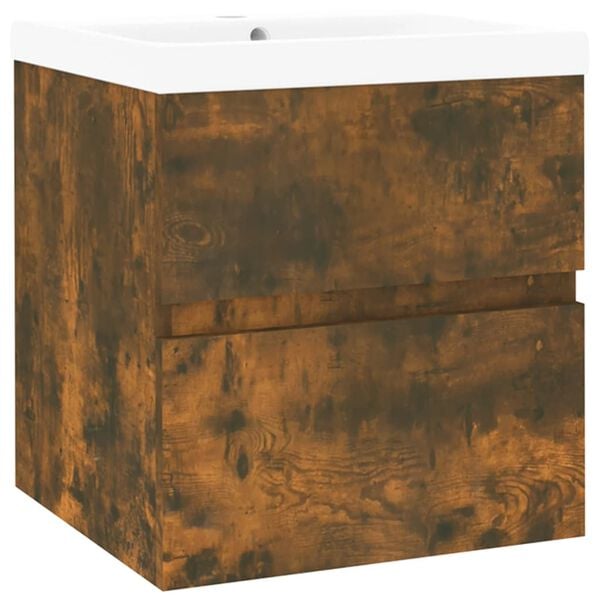 vidaXL Vaskskap med innebygd vask røkt eik konstruert tre