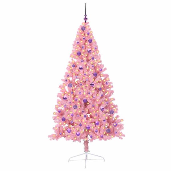 vidaXL Kunstig Forhåndsopplyst Juletre med 300 LED Rosa 210 cm PVC