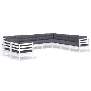 vidaXL Hagesofagruppe med puter 10 deler hvit heltre furu