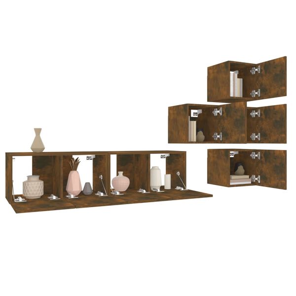 vidaXL TV-skapsett 6 deler r&oslash;kt eik konstruert tre