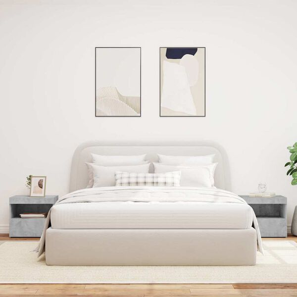 vidaXL Nattbord med LED 2 stk betonggr&aring; 50x40x45 cm