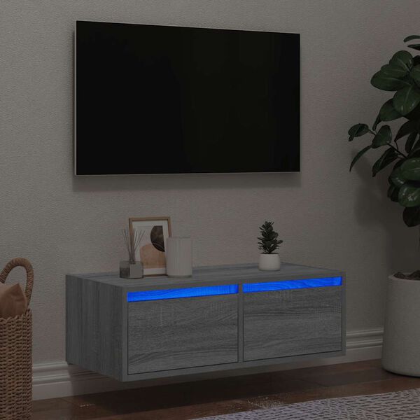 vidaXL TV-benk med LED-lys gr&aring; sonoma 75x35,5x25 cm