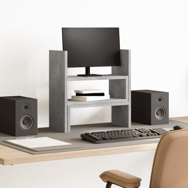 vidaXL Justerbar skrivebordshylle betonggr&aring; 40x17x41 cm konstruert tre