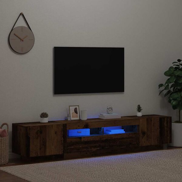 vidaXL TV-benk med LED-lys gammelt tre 200x35x40 cm konstruert tre