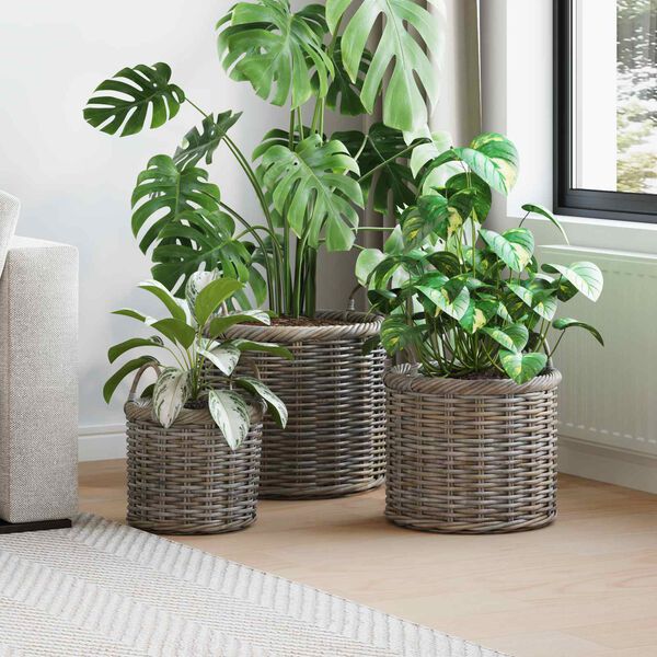 vidaXL Plantekurv med lagring 3 pcs Kubu Gr&aring; Kubu Rattan