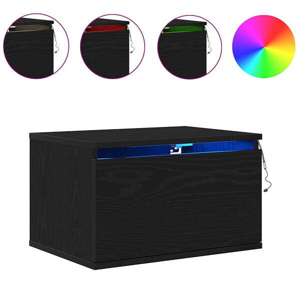 vidaXL Vegghengt nattbord Svart Eik 50 x 36 x 30 cm Konstruert tre