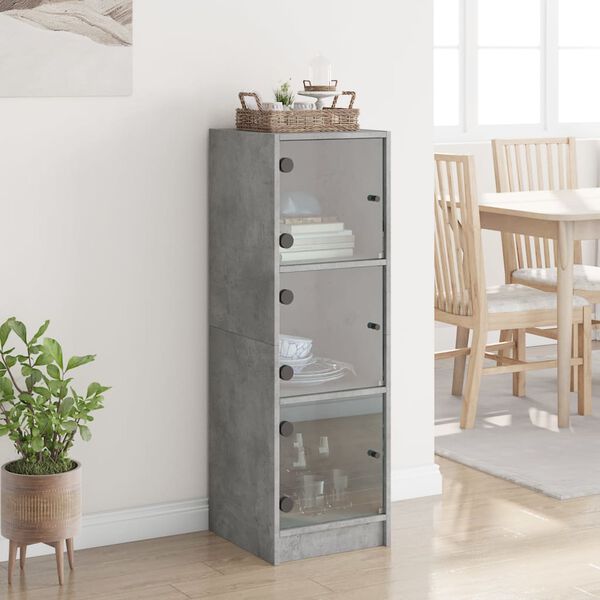 vidaXL Highboard med glassd&oslash;rer betonggr&aring; 35x37x109 cm