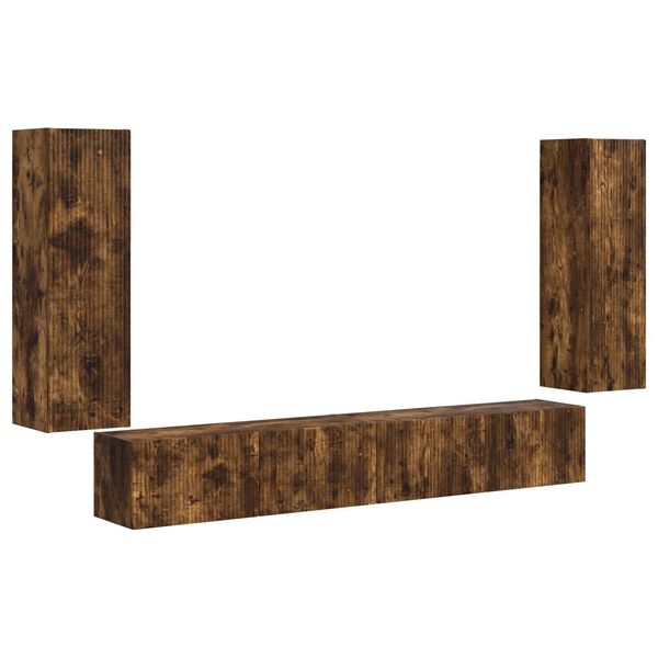 vidaXL TV vegghyllesett Veggmontert 4 pcs R&oslash;kt eik Konstruert tre