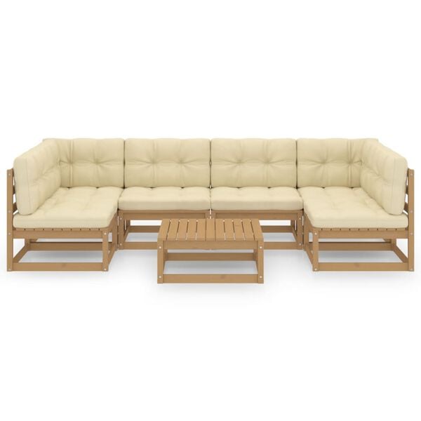 vidaXL Hagesofagruppe med puter 7 deler honningbrun heltre furu