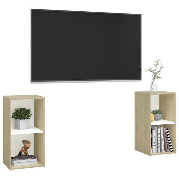 vidaXL TV-benker 2 stk hvit og sonoma eik 72x35x36,5 cm konstruert tre