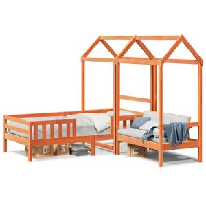 vidaXL Sett med seng og benk med tak voksbrun 100x200 cm heltre furu