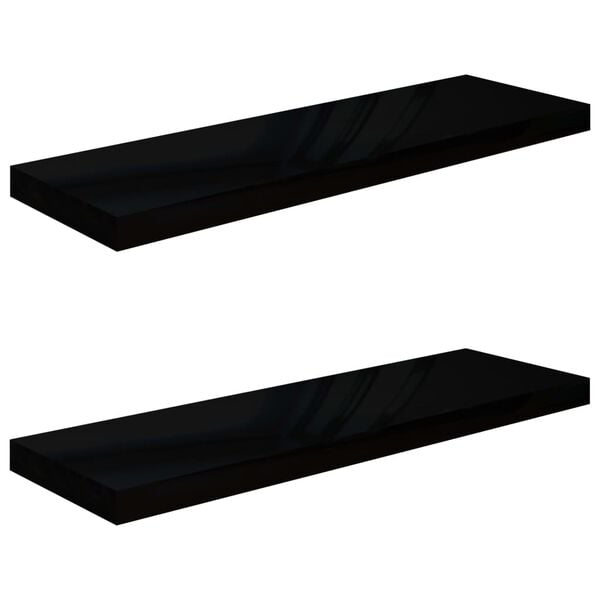 vidaXL Flytende vegghyller 2 stk høyglans svart 80x23,5x3,8 cm MDF