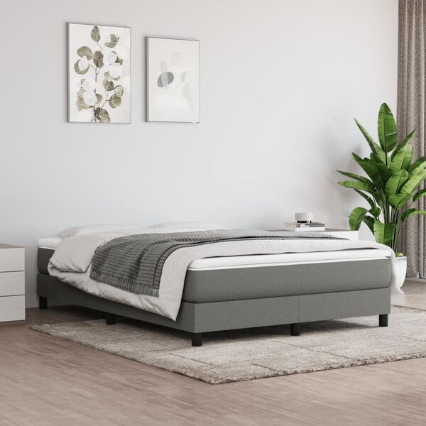 vidaXL Boxspring-sengeramme m&oslash;rkegr&aring; 135x190 cm Double stoff