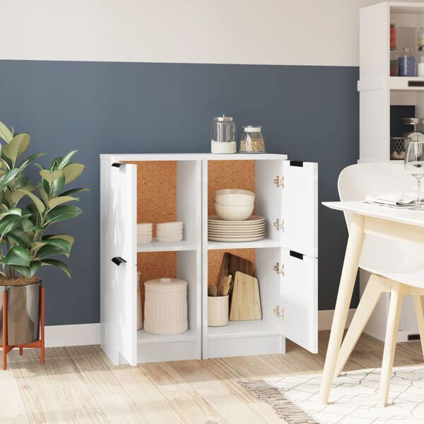 vidaXL Skjenker 2 stk h&oslash;yglans hvit 30x30x70 cm konstruert tre