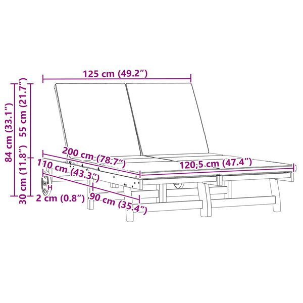 vidaXL Solstol 2-person Brun 63 x 199 x 85 cm Solid akasietre