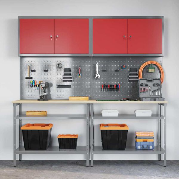 vidaXL Arbeidsbenksett med hylle 8 pcs Gr&aring; 200 x 55 x 200 cm St&aring;l