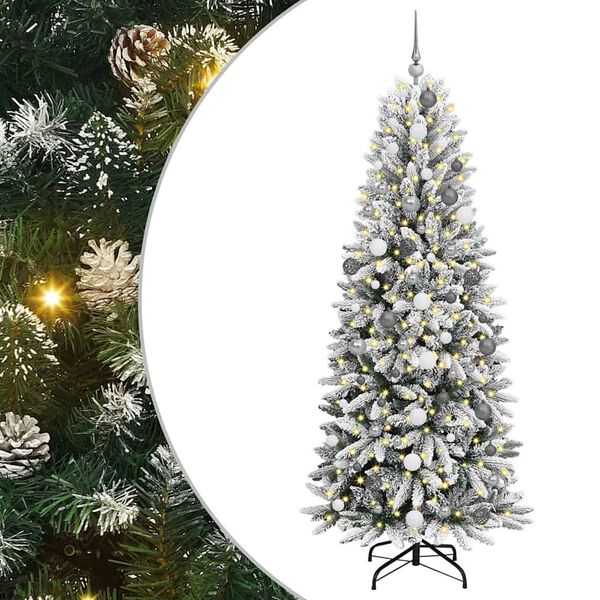 vidaXL Kunstig juletre med 300 LED Hvit 210 cm PVC, plast, st&aring;l og PE