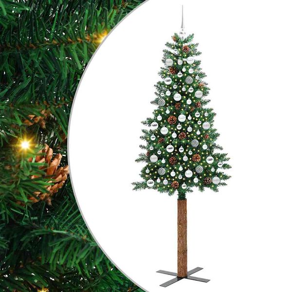 vidaXL Slim juletre med 300 LED grønn 210 cm PVC og Massivt Furu tre